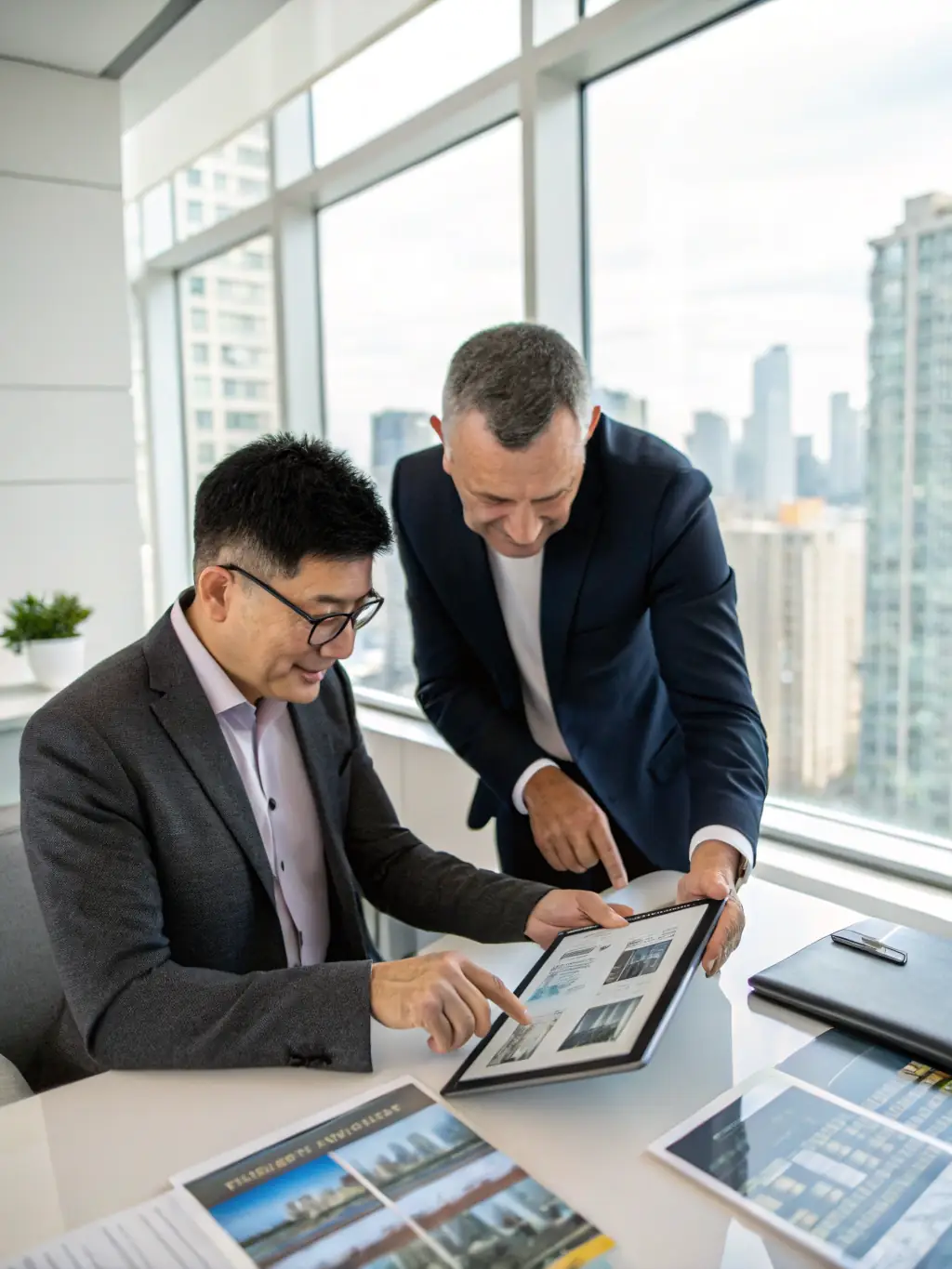 A real estate agent presenting a property to potential buyers, highlighting its features and benefits.